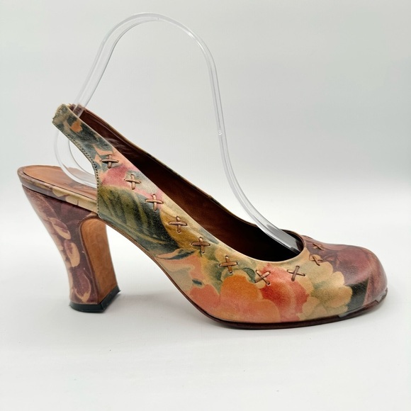 JOHN FLUEVOG PRODIGY FLORAL SLINGBACK HEELS BLOCK HEELS MADE IN PERU SIZE 10.5 - Picture 3 of 12